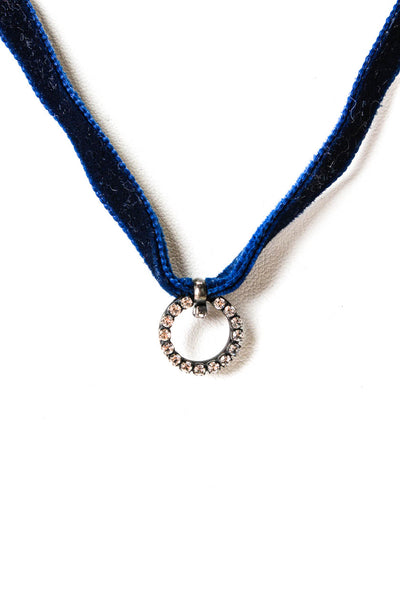 Dannijo Womens Blue Velvet Silver Tone Crystal Circle Choker Necklace OS