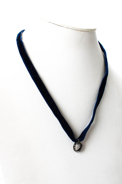 Dannijo Womens Blue Velvet Silver Tone Crystal Circle Choker Necklace OS