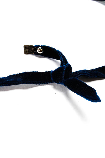 Dannijo Womens Blue Velvet Silver Tone Crystal Circle Choker Necklace OS