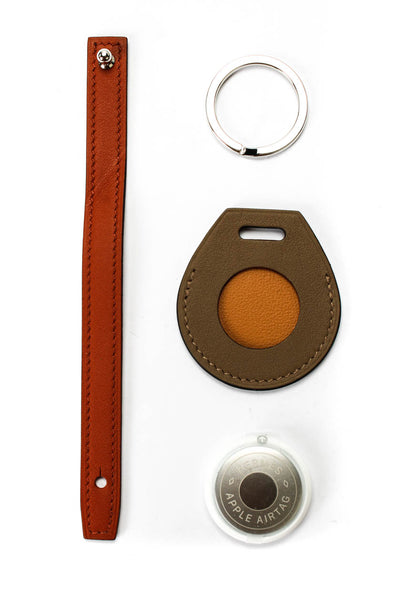 Hermes x Apple Unisex Beige Leather Swift AirTag Key Ring