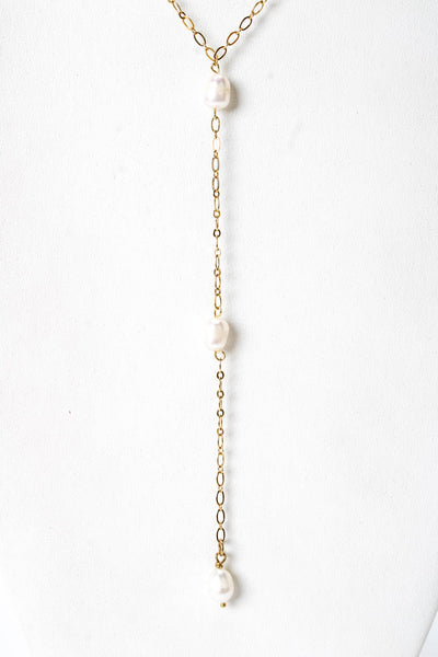 Designer Womens Gold Plated Baroque Pearl Y-Drop Necklace 22"