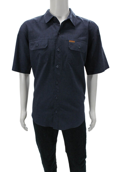 Orvis Mens Collared Short Sleeve Casual Button-Down Shirt Blue Size XL