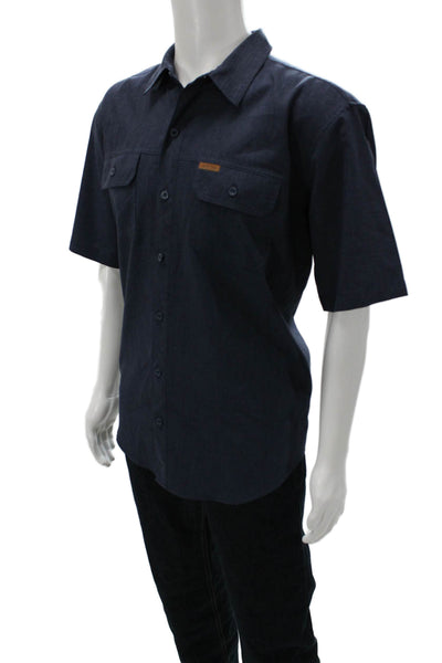 Orvis Mens Collared Short Sleeve Casual Button-Down Shirt Blue Size XL