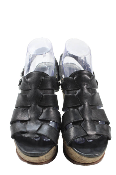 KORS Michael Kors Womens Leather Ankle Strap Platform Sandals Black Size 10
