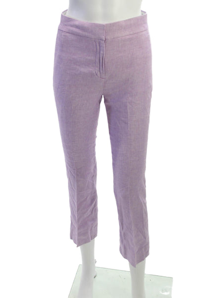 J Crew Women Ankle Cropped Dress Pants Purple Linen Blend Hook & Eye Size 00