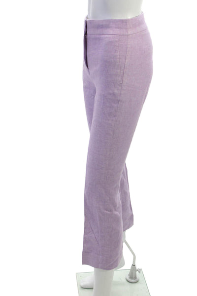 J Crew Women Ankle Cropped Dress Pants Purple Linen Blend Hook & Eye Size 00
