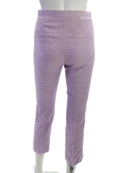 J Crew Women Ankle Cropped Dress Pants Purple Linen Blend Hook & Eye Size 00