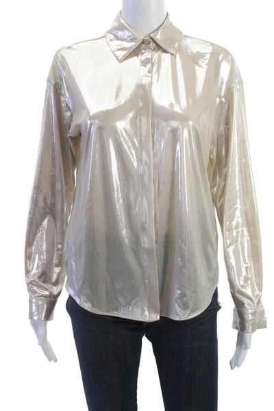 Anthropologie Womens Beige Collared Button Up Blouse Long Sleeve Size M