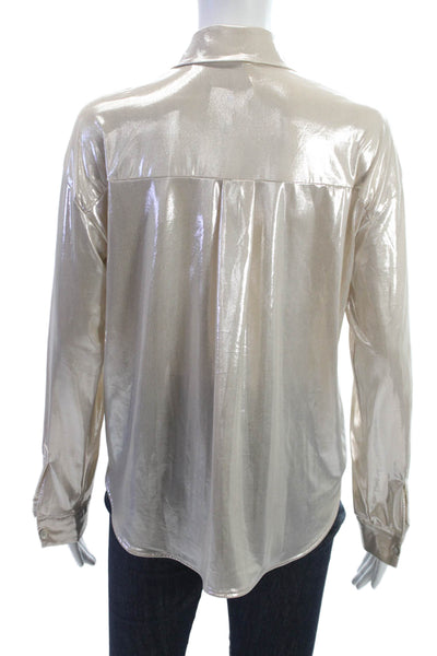 Anthropologie Womens Beige Collared Button Up Blouse Long Sleeve Size M