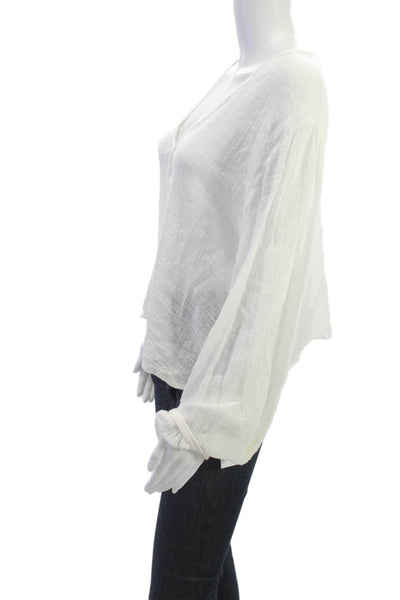 Enza Costa Womens White Cotton V Neck Long Sleeve Bohemian Blouse Size 3