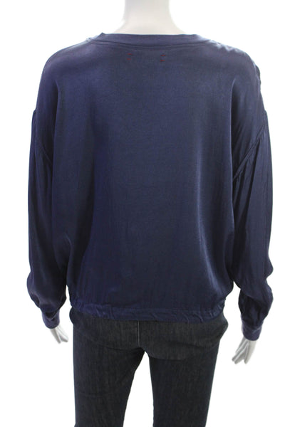 Xirena Womens Pullover Sweatshirt Dark Blue Rayon Crew Neck Long Sleeve Size S