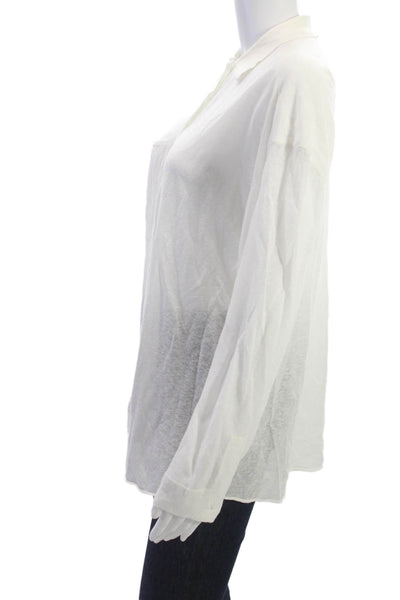 SWTR Womens Basic Collared Button-Up Top White Long Sleeve Linen Blend Size S
