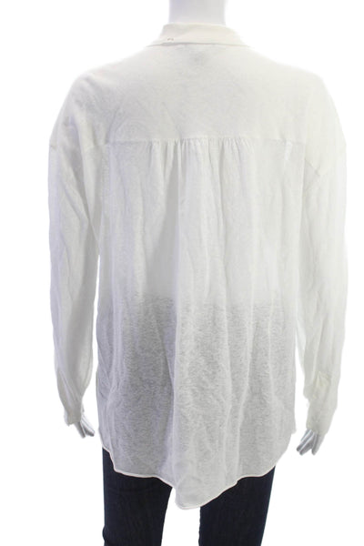 SWTR Womens Basic Collared Button-Up Top White Long Sleeve Linen Blend Size S