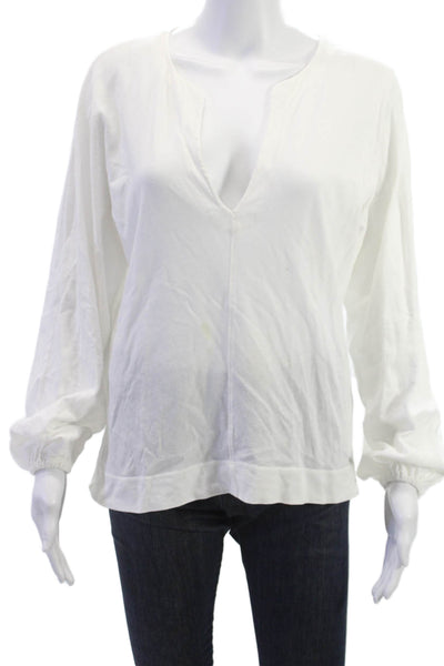 Raquel Allegra Women Bohemian Cotton V-Neck Long Sleeve Blouse White Size 1
