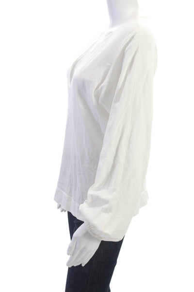 Raquel Allegra Women Bohemian Cotton V-Neck Long Sleeve Blouse White Size 1