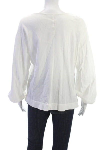 Raquel Allegra Women Bohemian Cotton V-Neck Long Sleeve Blouse White Size 1