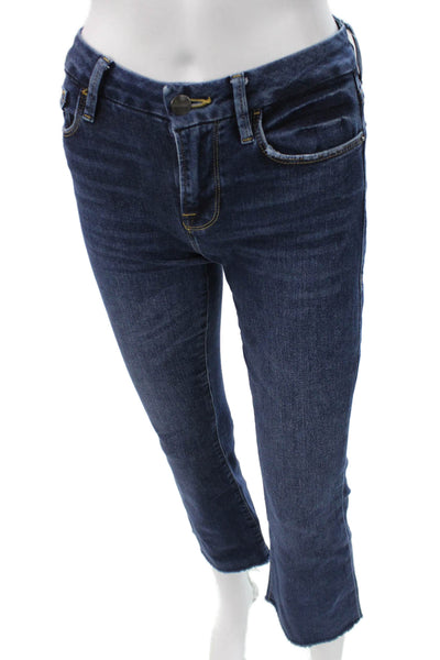Frame Womens Cropped Flared Dark Blue Jeans Petite High Rise Button Size 23
