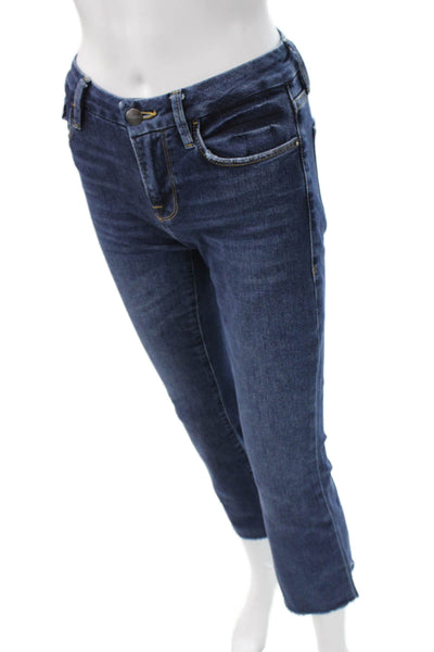 Frame Womens Cropped Flared Dark Blue Jeans Petite High Rise Button Size 23