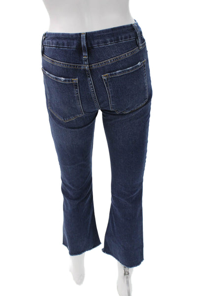 Frame Womens Cropped Flared Dark Blue Jeans Petite High Rise Button Size 23