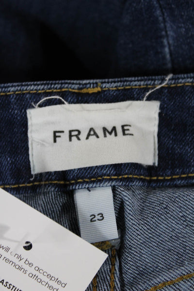 Frame Womens Cropped Flared Dark Blue Jeans Petite High Rise Button Size 23