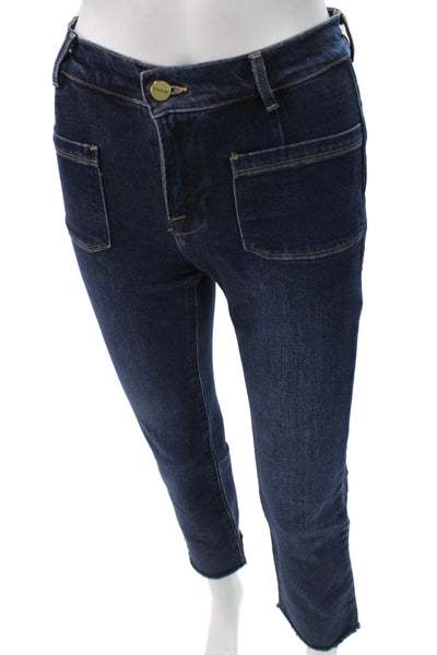 Frame Womens Cropped Skinny Ankle Jeans Dark Blue High Rise Button Size 23
