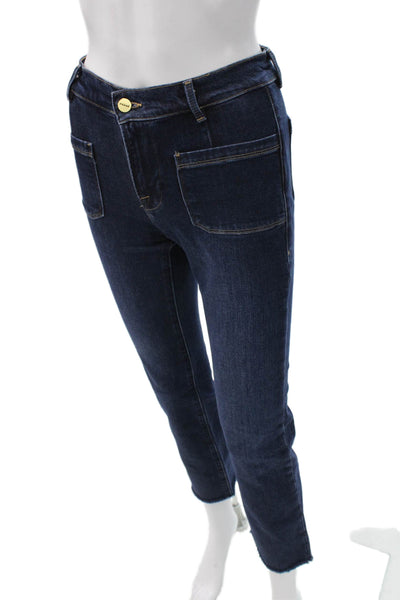 Frame Womens Cropped Skinny Ankle Jeans Dark Blue High Rise Button Size 23