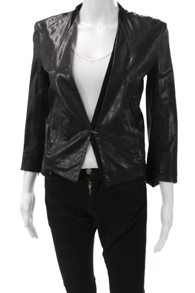 Helmut Lang Womens Black Lamb Leather Motorcycle Jacket 3/4 Sleeve Size 0