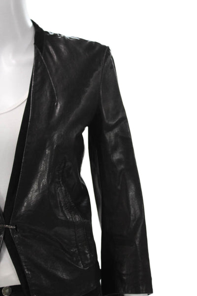 Helmut Lang Womens Black Lamb Leather Motorcycle Jacket 3/4 Sleeve Size 0