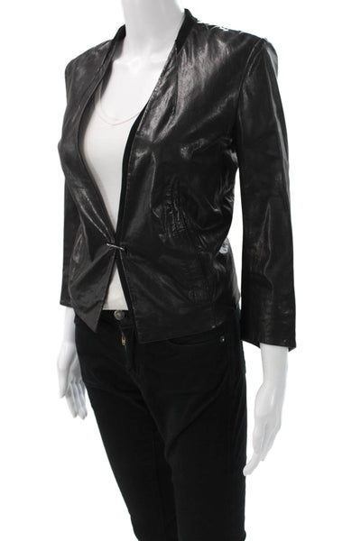 Helmut Lang Womens Black Lamb Leather Motorcycle Jacket 3/4 Sleeve Size 0