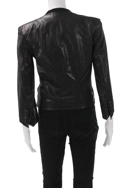 Helmut Lang Womens Black Lamb Leather Motorcycle Jacket 3/4 Sleeve Size 0