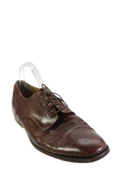 Peter Huber Mens Leather Cap Toe Lace-Up Oxford Dress Shoes Brown Size 12
