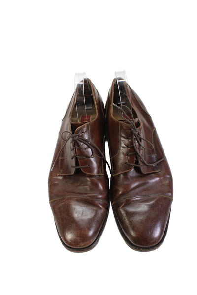 Peter Huber Mens Leather Cap Toe Lace-Up Oxford Dress Shoes Brown Size 12