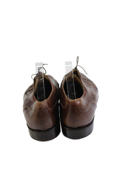 Peter Huber Mens Leather Cap Toe Lace-Up Oxford Dress Shoes Brown Size 12