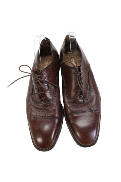 Peter Huber Mens Leather Lace-Up Round Toe Oxford Dress Shoes Brown Size 12
