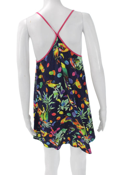 Indikah Women Slip Dress Dark Blue Bird Graphic Sleeveless Size S