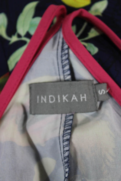 Indikah Women Slip Dress Dark Blue Bird Graphic Sleeveless Size S