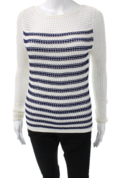 Catherine Catherine Malandrino Womens White Striped Sweater Long Sleeve Size S