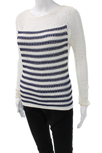 Catherine Catherine Malandrino Womens White Striped Sweater Long Sleeve Size S