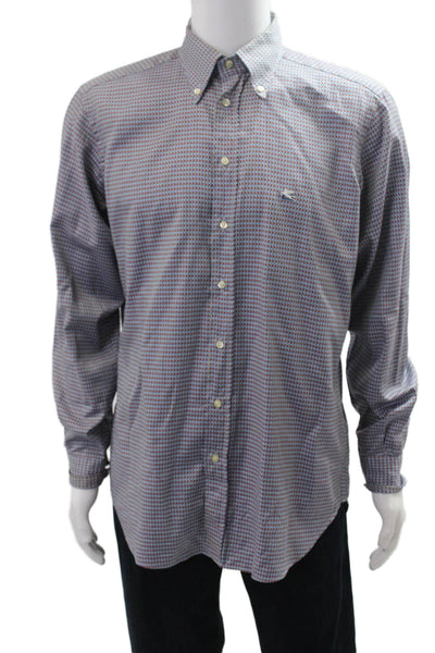 Etro Milano Mens Cotton Geometric Print Button Down Shirt Blue Size 40
