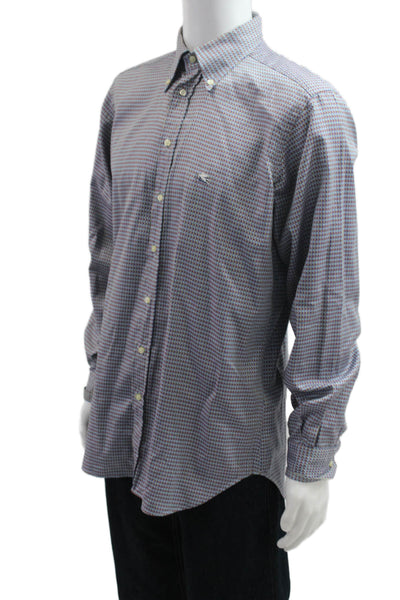 Etro Milano Mens Cotton Geometric Print Button Down Shirt Blue Size 40