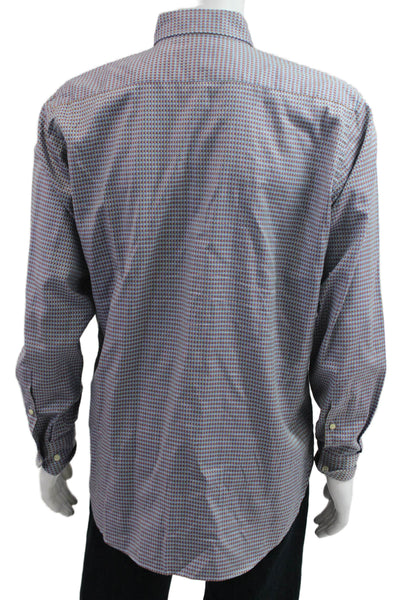 Etro Milano Mens Cotton Geometric Print Button Down Shirt Blue Size 40