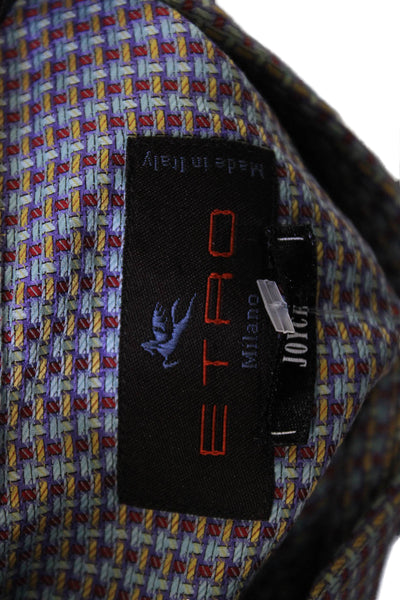 Etro Milano Mens Cotton Geometric Print Button Down Shirt Blue Size 40
