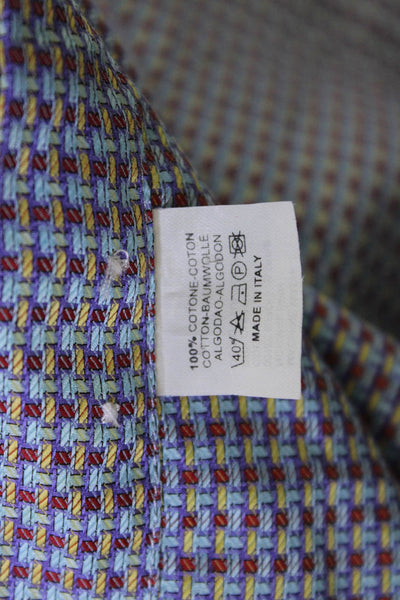 Etro Milano Mens Cotton Geometric Print Button Down Shirt Blue Size 40