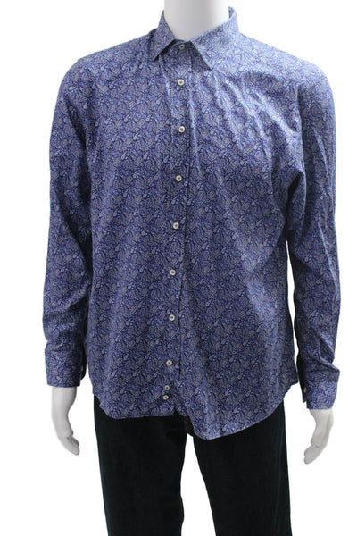 Etro Mens Cotton Paisley Print Casual Button Down Shirt Blue Size 41