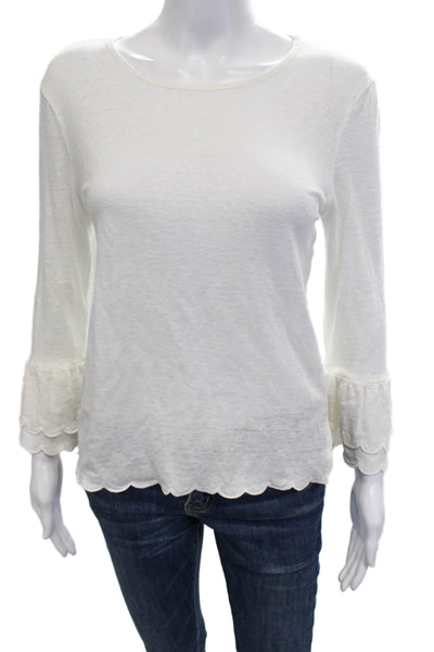 Frame Womens Basic White 100% Linen Blouse Long Sleeve Round Neck Size S