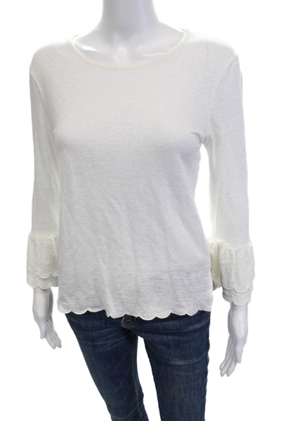 Frame Womens Basic White 100% Linen Blouse Long Sleeve Round Neck Size S