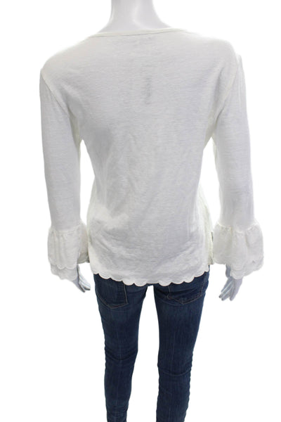 Frame Womens Basic White 100% Linen Blouse Long Sleeve Round Neck Size S