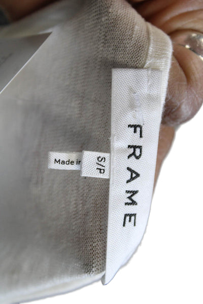Frame Womens Basic White 100% Linen Blouse Long Sleeve Round Neck Size S