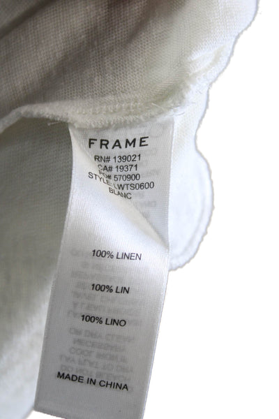 Frame Womens Basic White 100% Linen Blouse Long Sleeve Round Neck Size S