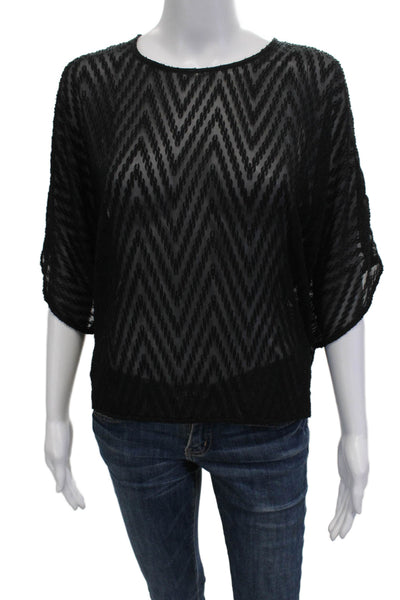 IRO Womens Black Viscose Geometric Round Neck Short Sleeve Blouse Size 34